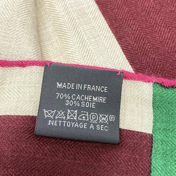Auth HERMES Rectangle - Natural Fuchsia Vert Cashmere Silk Scarf - Picture 3 of 7